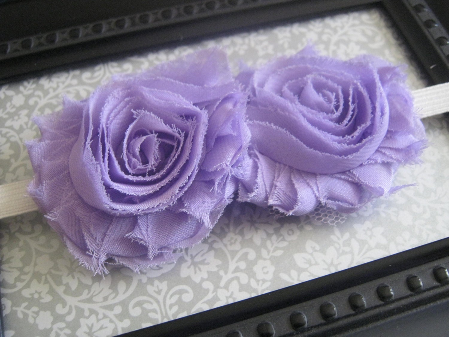 Lavender Double Souffle - A Pair of Shabby Flowers on an Elastic Headband