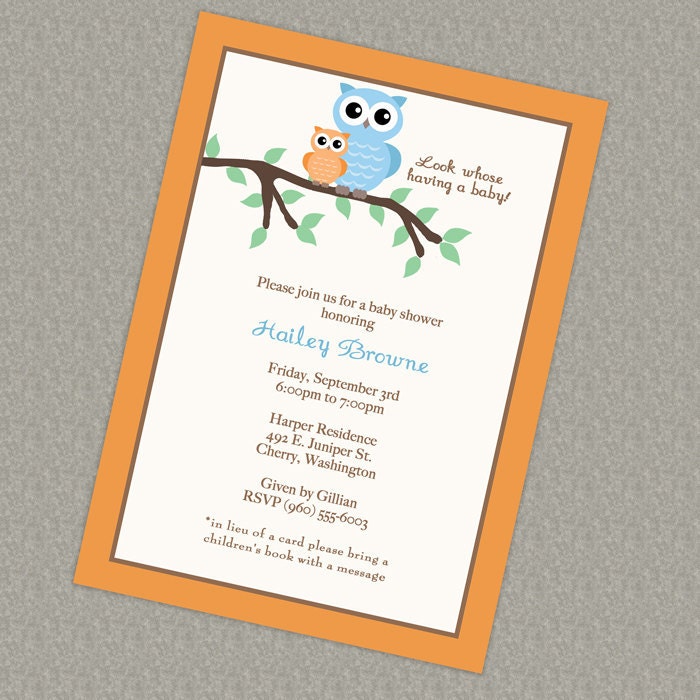 Owl baby shower invitation, gender neutral printable, digital file