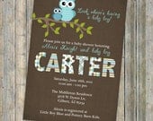 baby boy shower invitations, shower invitation with owls, Digital, Printable file (Brown, Green, and Tiffany Blue)