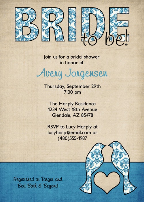 bridal shower invitation, love birds, digital, printable jpeg (any colors)