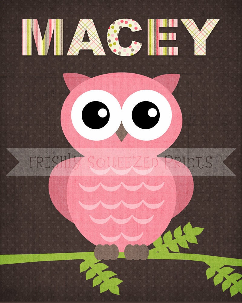 little girl name, owl printable wall art, any size DIGITAL