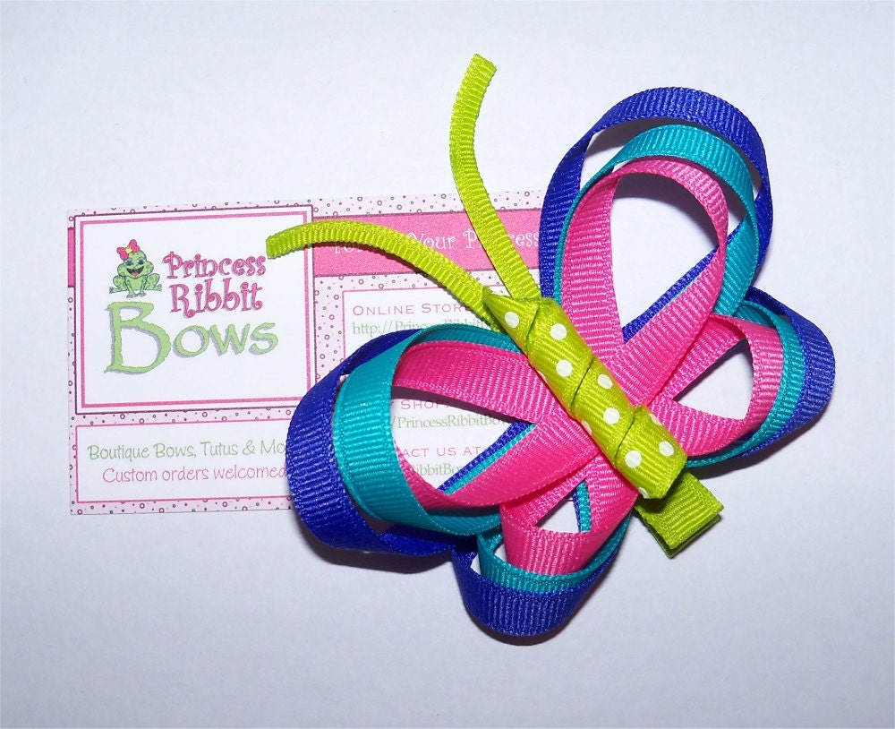 BUTTERFLY Hair Clip (Ribbon Sculpture) - Summer Brights (Lime Green, Hot Pink, Blue Lagoon, Pansy Purple)