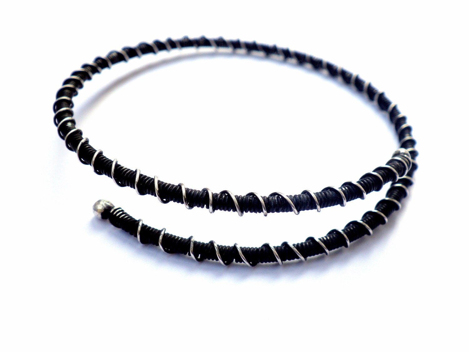 Sterling Silver Bracelet - wire wrapped - artistic - sculptural - unique - modern - handmade - contemporary - oxidized