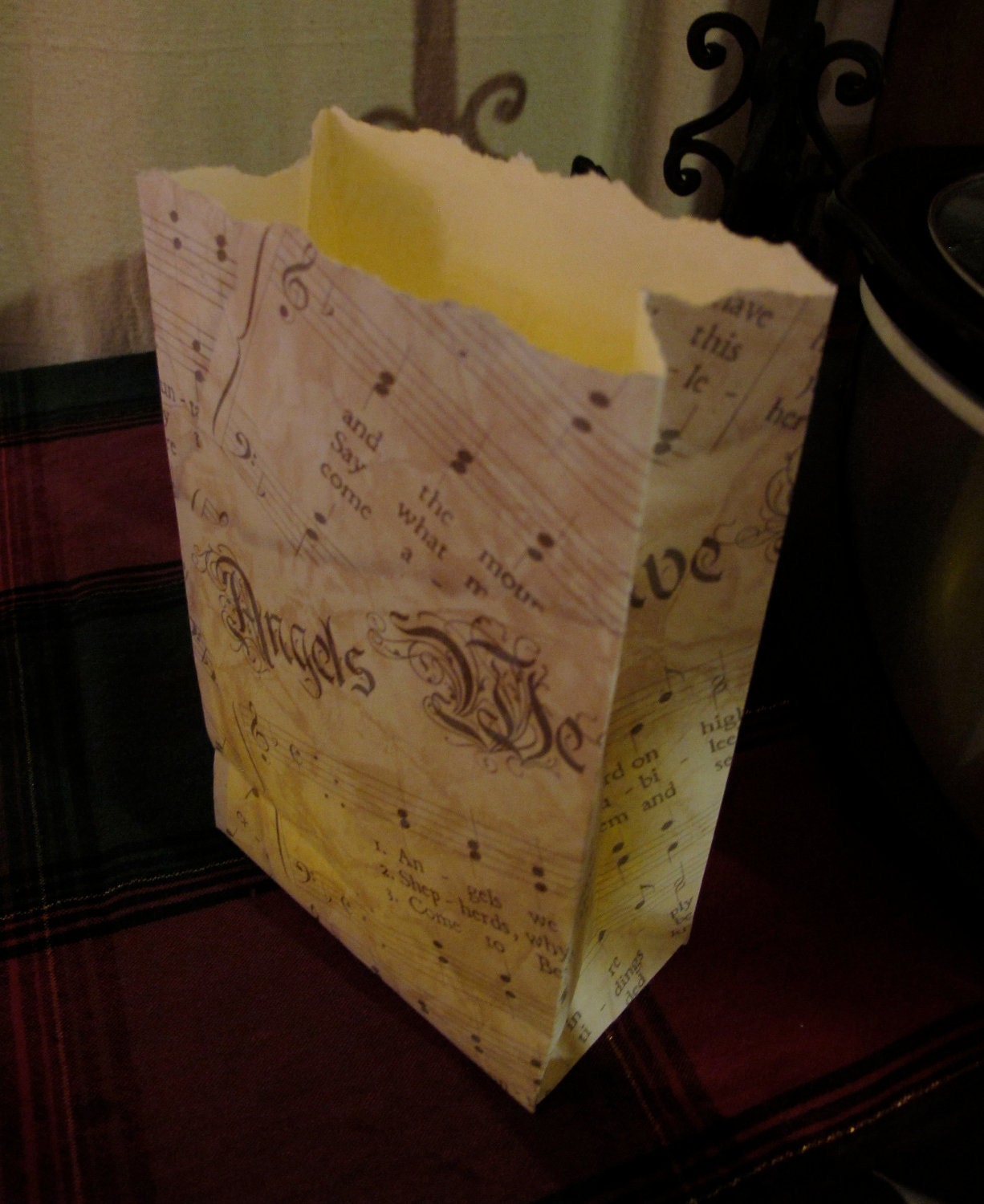 Antiqued Christmas Carol Songbook Pages Luminaria Gift Bags - Angels We Have Heard on High - Papercraft Digital Download