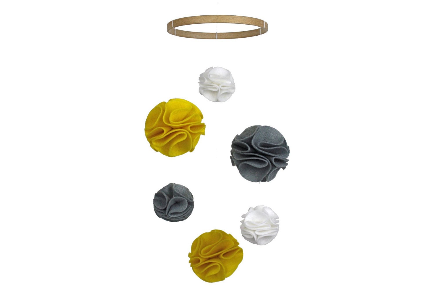 Pom Pom Mobile - Yellow Gray White - Baby Crib Mobile - Modern Nursery Mobile