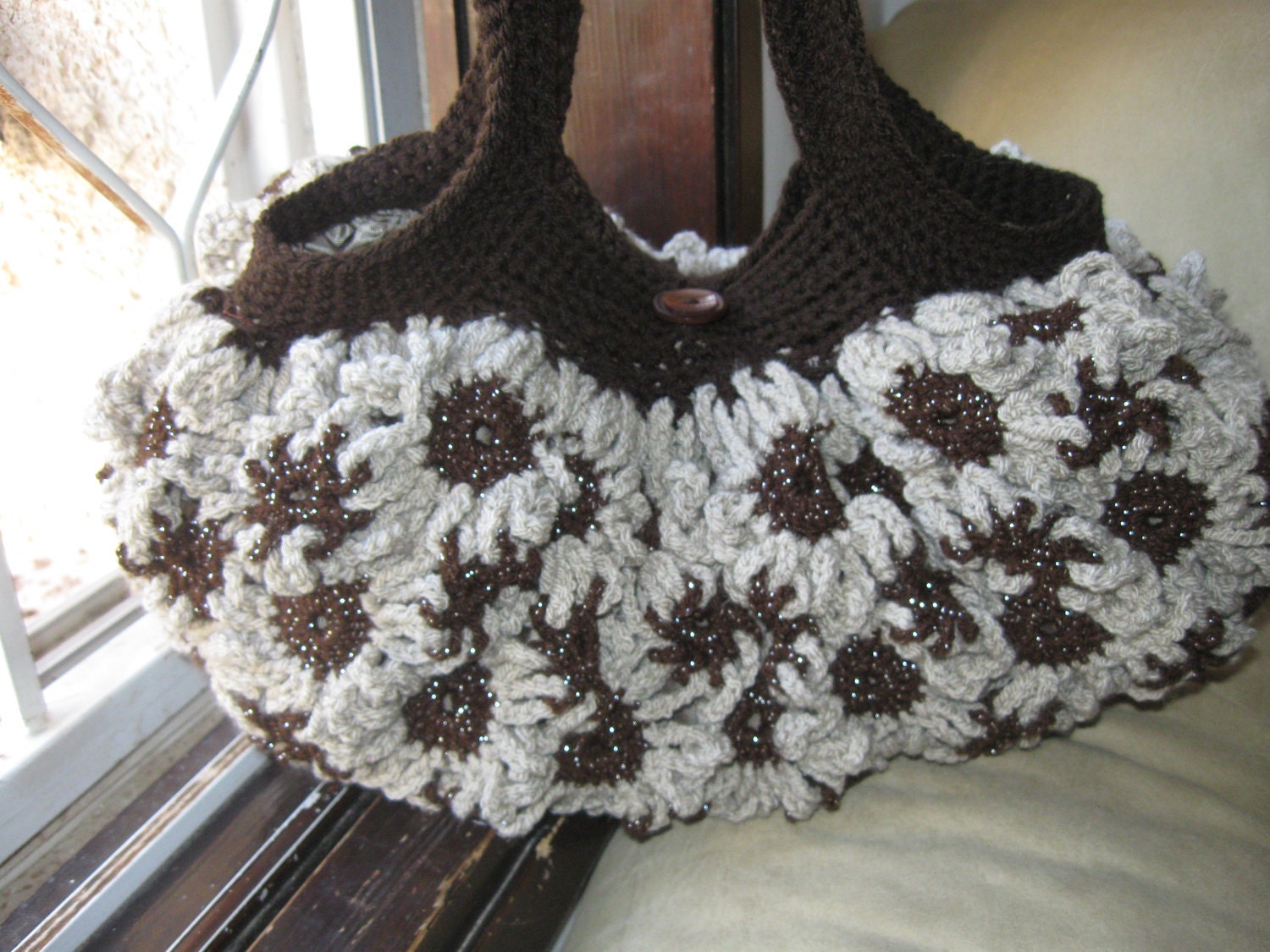 Crochet Flower Purse Dark and light brown