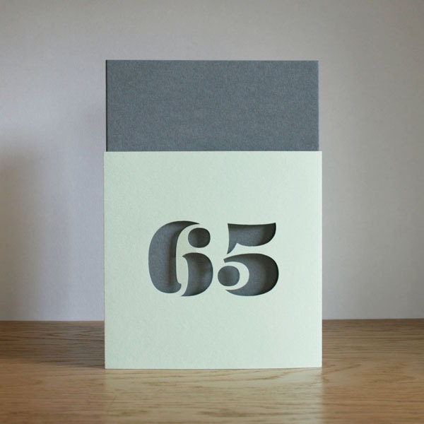 65 Years old greetings card / Age 65 birthday card / Number 65 paper cut