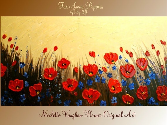 ORIGINAL Large 4ft x 2ft gallery wrap canvas-Contemporary impasto abstract Poppies painting by Nicolette Vaughan Horner