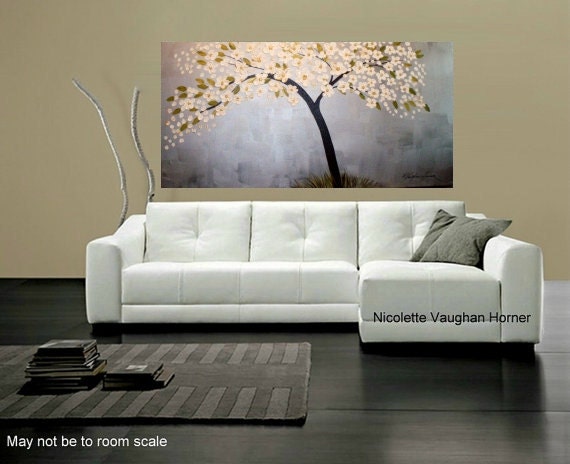 ORIGINAL XLarge 4ft x 2ft gallery wrap canvas abstract landscape trees painting by Nicolette Vaughan Horner