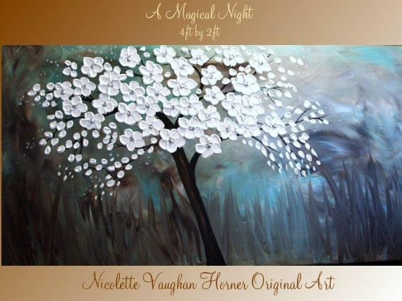 XLarge gallery wrap canvas Original Contemporary oil/acrylic Impasto 'A Magical Night' painting by Nicolette Vaughan Horner