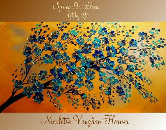ORIGINAL X Large gallery wrap canvas modern mixed media impasto trees fine art painting by Nicolette Vaughan Horner