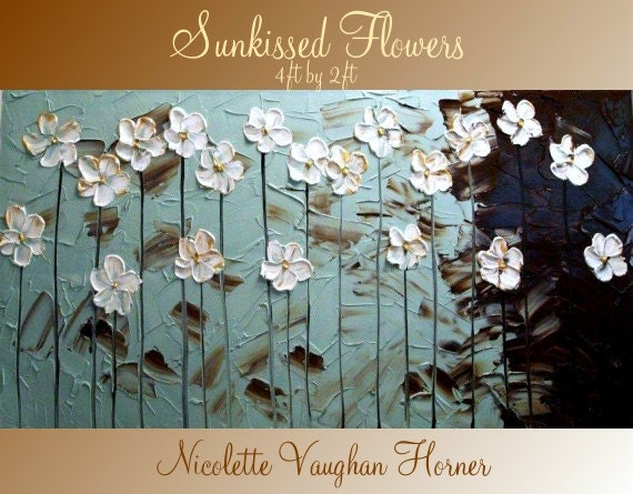 ORIGINAL XLarge 4ft x 2ft gallery wrap canvas-Contemporary impasto abstract floral painting by Nicolette Vaughan Horner Free ship