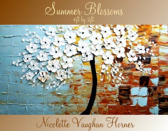 ORIGINAL XLarge 4ft x 2ft gallery wrap canvas-Contemporary impasto abstract floral trees painting by Nicolette Vaughan Horner Free ship