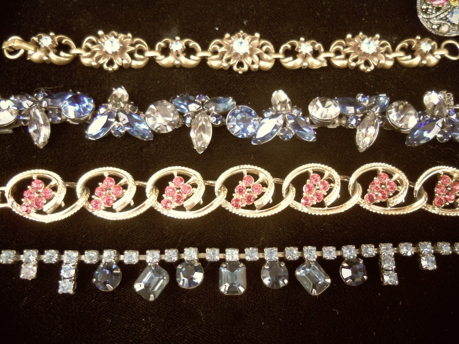 Vintage Blue Rhinestone Necklace 1950's Old Hollywood Glam Rockabilly Mod Black Tie Formal Jewelry