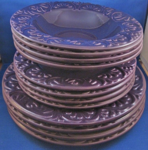 Items similar to 12piece Purple Dinnerware Set Made in Portugal on Etsy