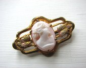 Antique Cameo Brooch - Vintage Gold Brooch - Carved Cameo Jewelry