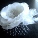 Bridal Flower Off White or Ivory Cream Hair Clip French Netting Feathers Wedding Accessories