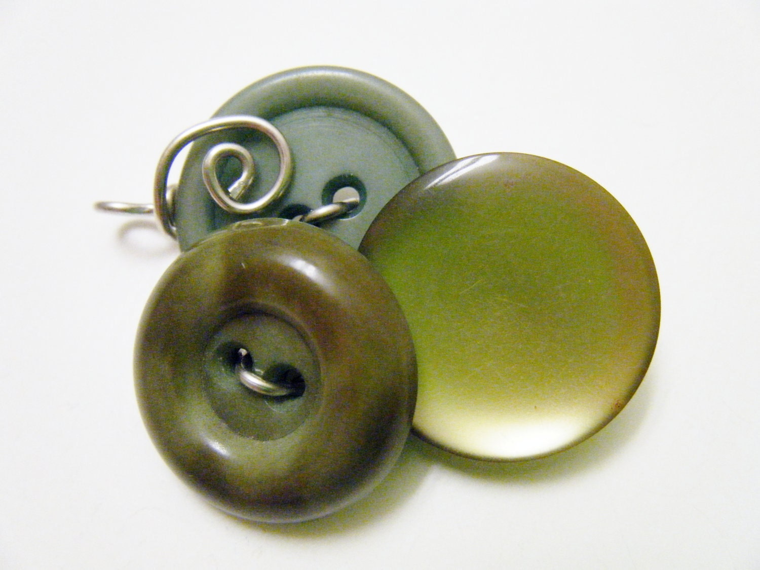 Olive Green Vintage Button Pendant Wire Wrapped - fringeandflourish