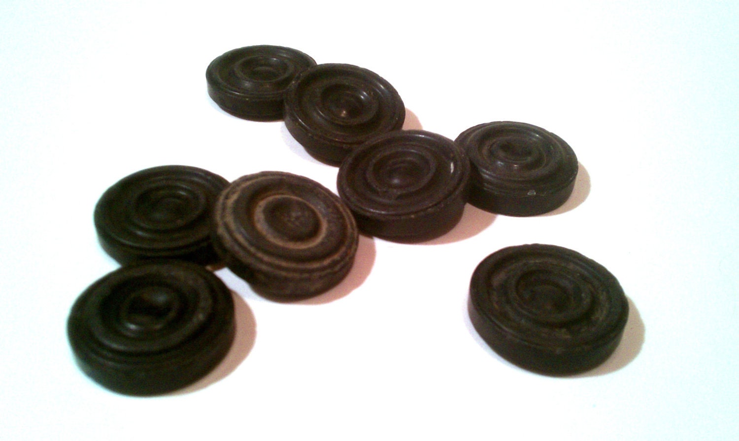 Wood Checkers Black Circle Discs Lot of 8
