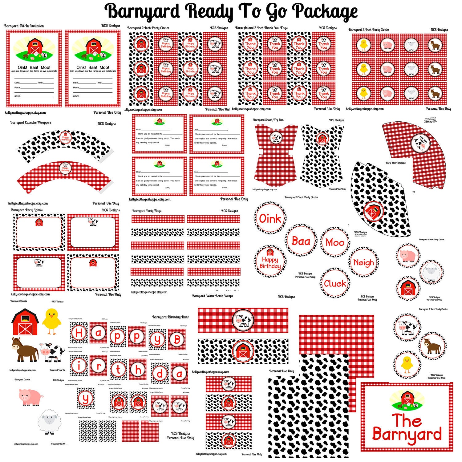 Printable Barnyard/Farm Animal Birthday Party- Ready to Go Package Il_570xn