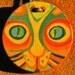 Cat Pendant Orange and Green. Hand painted round pendant with original design One of a kind