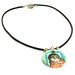 Owl Pendant. Hand painted and digital art. Green and Orange. Wood and waxed cotton.