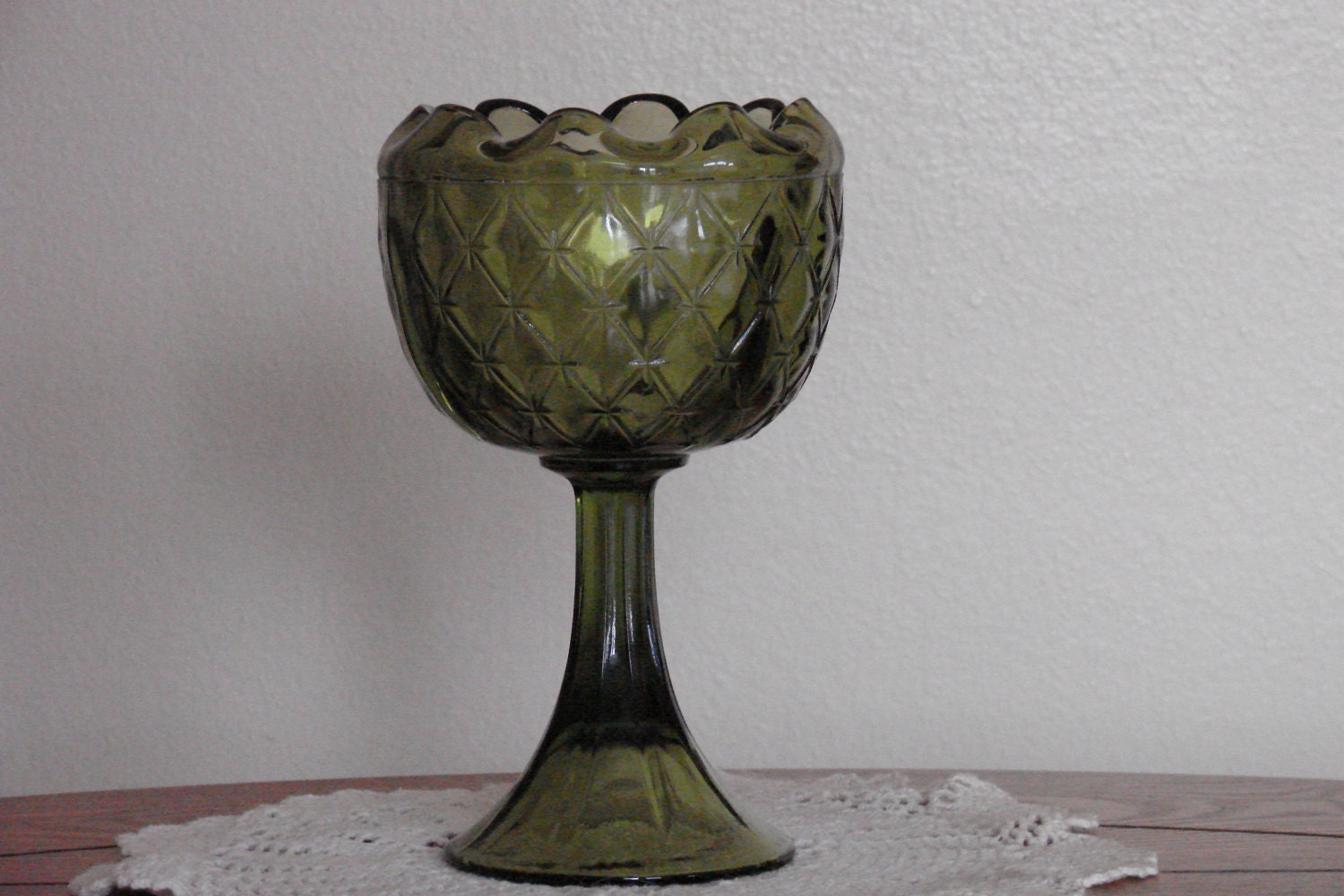 Indiana Glass Co. Compote Duette Pattern in Avocado Green