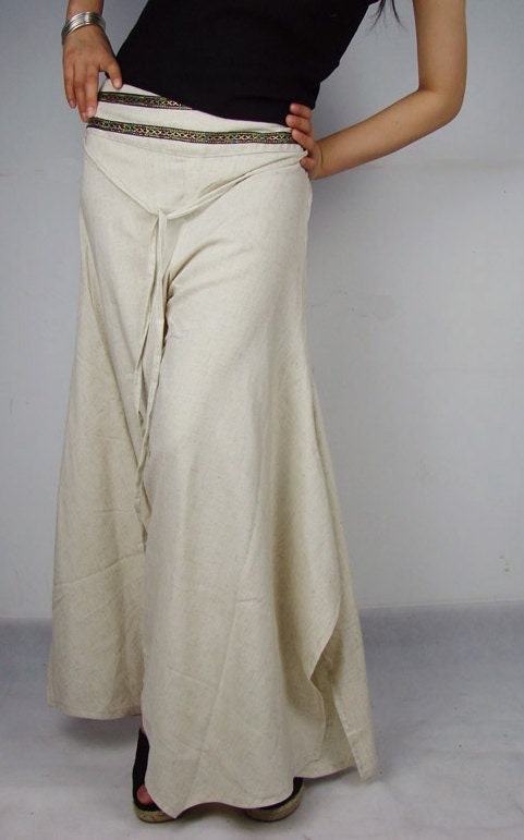 Flaxen linen flares / pants /split skirt Low Rise QK005