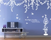 Abstract Flowers with Flying Birds-Vinyl Wall Decal,Sticker,Nature Design