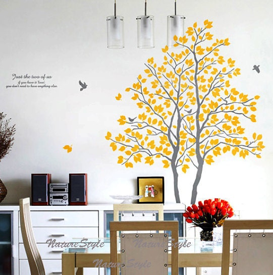 Two Trees with Flying Birds -Vinyl Wall Decal,Sticker,Nature Design