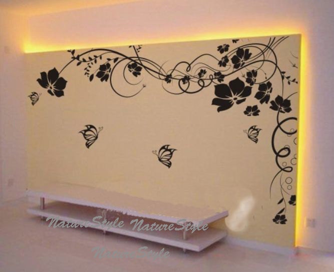 flower wall decals butterflies wall decals nursery wall decals office decal children wall decal-White Flower with Butterflies