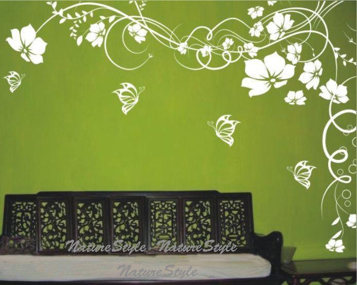 flower wall decals butterflies wall decals nursery wall decals office decal children wall decal-White Flower with Butterflies