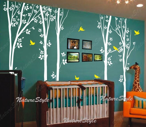 tree decal nursery wall decal baby wall decal children wall decal flying birds decal room decal-Tree with Flying Birds