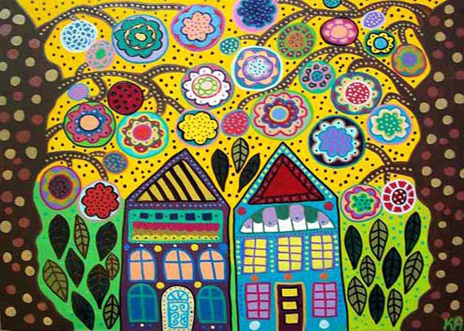 Ambrosino Art PRINT Mexican Folk Art  Houses in the Woods