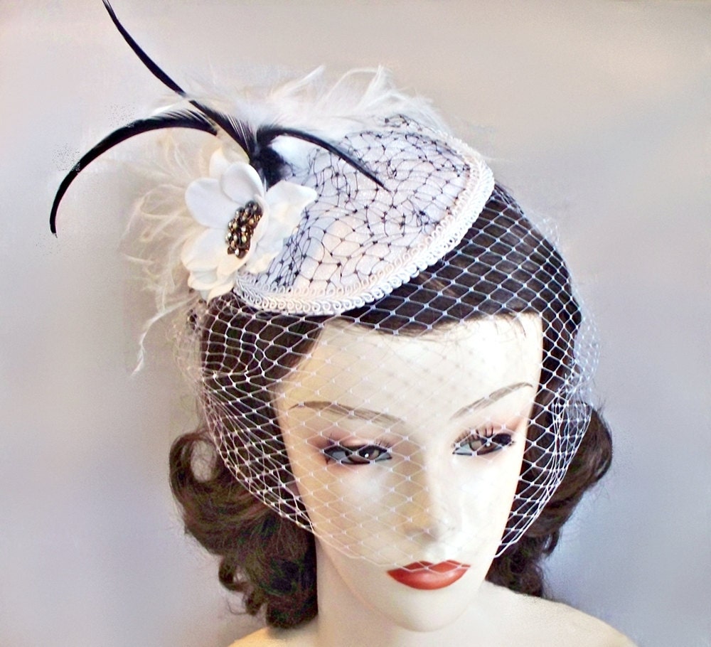 Bridal Cocktail hat in white and black