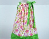 Girls Easter Dress, Pillowcase, Happy Bunny - Size 3T only - Ready to Ship