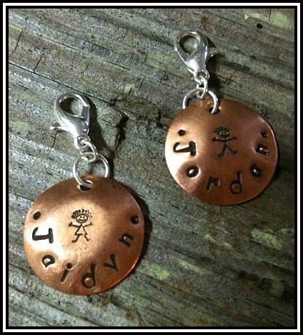 Stamped Little Boy Girl Copper Charm