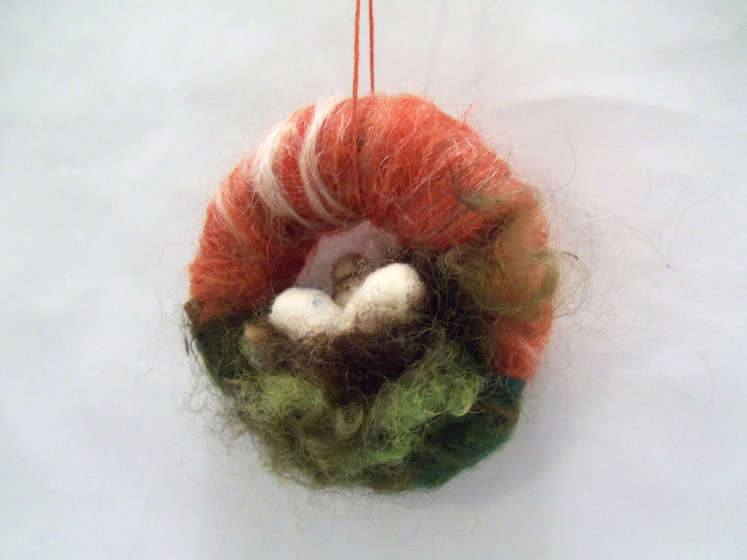 Needle felted ornament, bird nest with eggs, woodland, primitive, wreath, waldorf, Christmas ornament