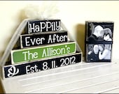 Personalized Happily Ever After wooden blocks for wedding or gift with picture everything included choose your own wedding color third block