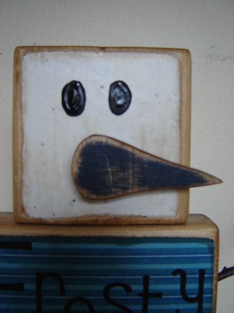 Frosty the Snowman wooden block primitive Christmas decoration for the holidays Christmas carol wooden snowman blue Christmas