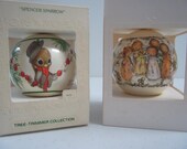 Vintage Hallmark Satin Ball Ornaments - Spencer Sparrow and Heavenly Angels - Set of Two