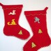 Vintage Felt Christmas Stockings Sequins Hand Made Cottage Cabin Cute 1950s