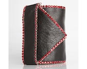 Black Leather Red Stones Cuff Wallet - Arrow
