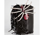 Spider Rhinestone Cuff in Black Leather - Arachnophobia