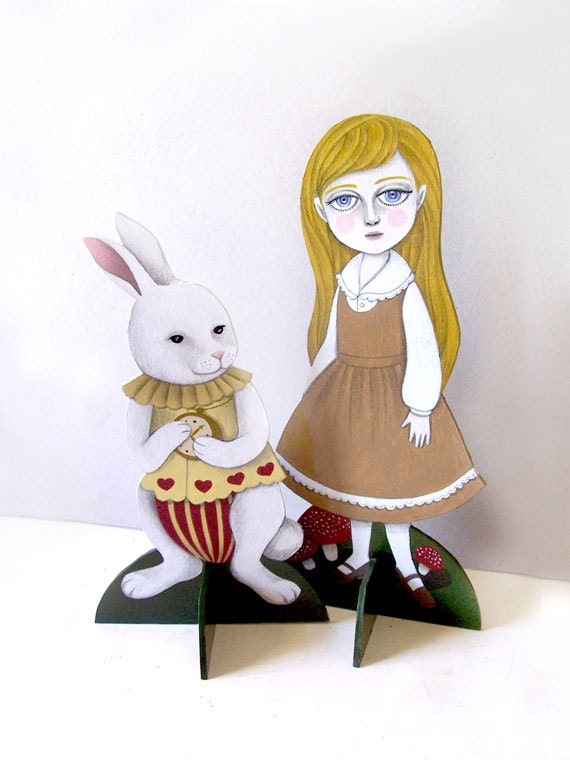 OOAK Mini Theater Paper Dolls (set of 2) - Alice and the White Rabbit by Amalia K