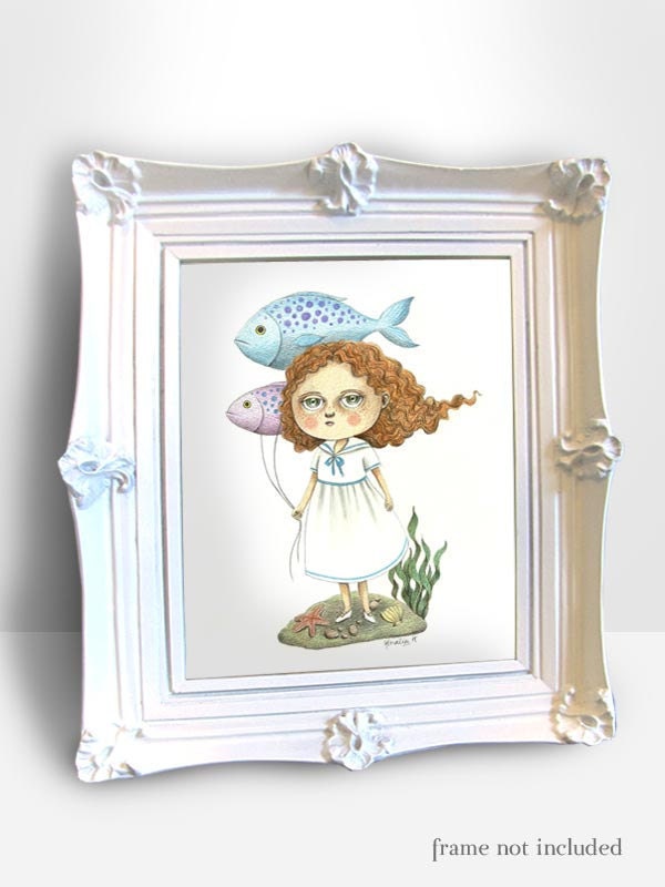 RESERVED for Mattered Mess Paper - Original Illustration (Drawing) - Fish Balloons by Amalia K - 8x10 inches