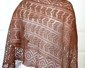 Brown hand knit stole lace elegant in merino/silk gift for her - Made to order