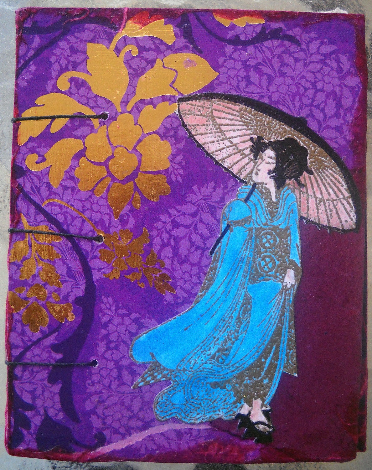 Handmade Mini Geisha Coptic Stitched Journal/Sketchbook