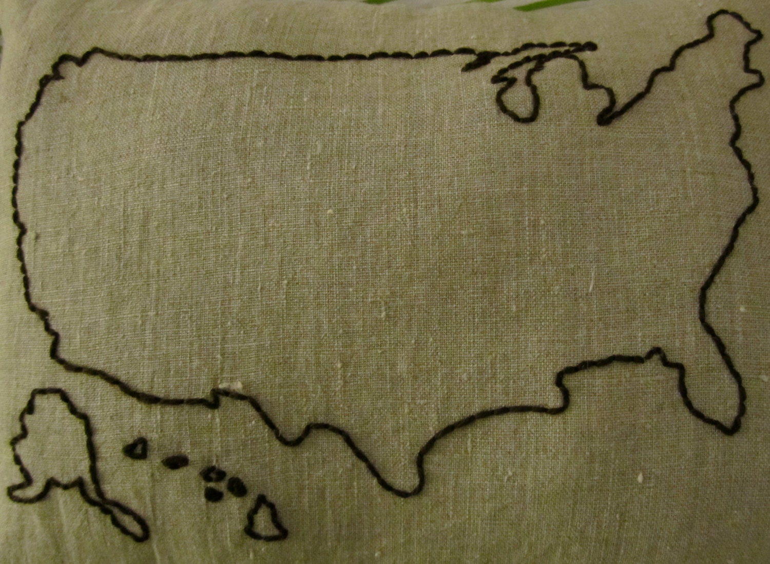RESERVED FOR KATIE Grey Linen Decorative Embroidered United States Pillow