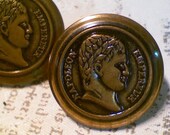 2 Vintage Gold Metal Head Buttons Napoleon  Bonaparte 3/4 Inch 19mm